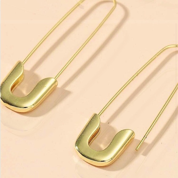 Safety Pin Gold Plated Earrings - Picture 2 of 3